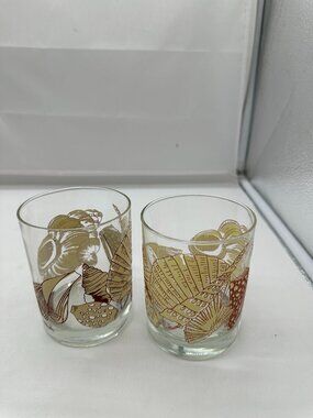 Set of 2 Tastesetter Old Fashioned Glasses Tumblers SeaShells Shells TTR4